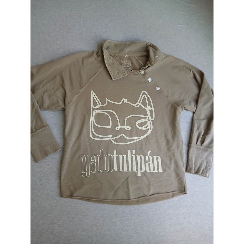 Anthropologie Sweatshirt Small Cat Graphic Gato Tulipan Boho Bohemian